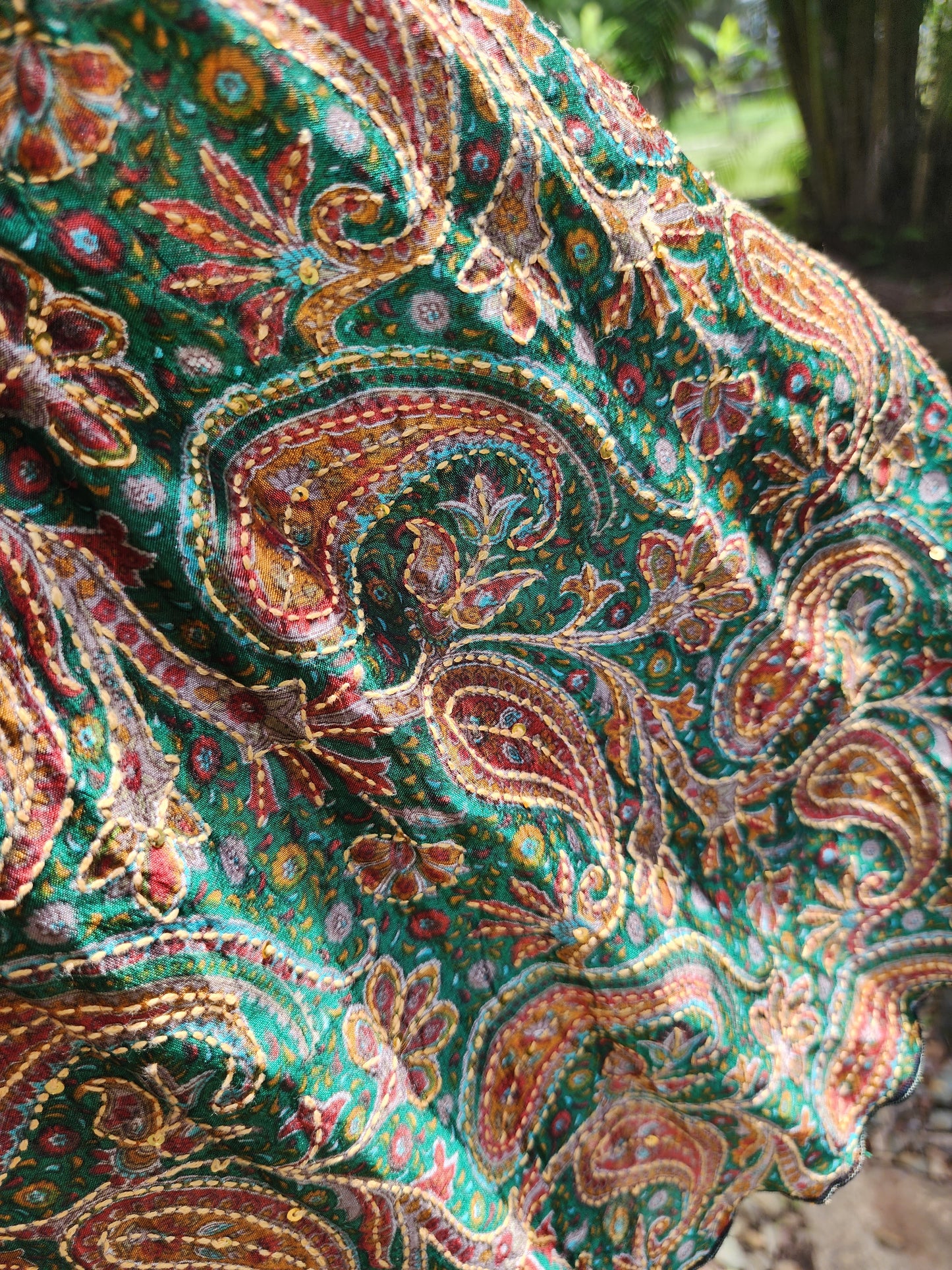 Silk Sari Skirt Paisley Forest