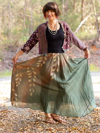 Silk Circle Skirt "Olive Grove"