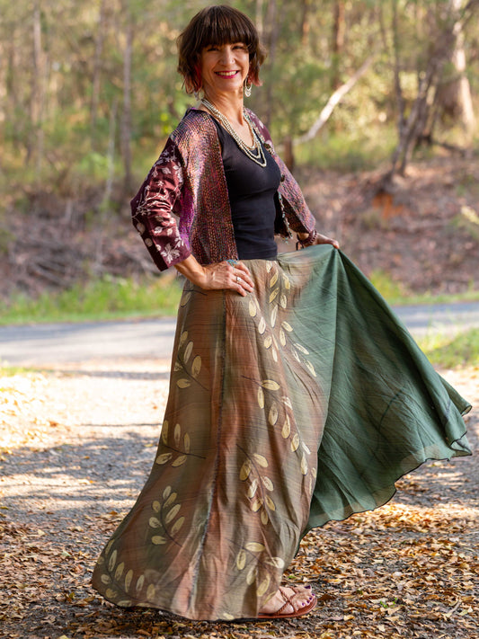 Silk Circle Skirt "Olive Grove"