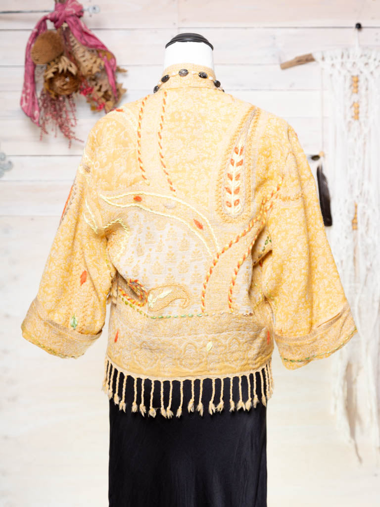 Kashmiri soft fringed wool jacket. Lemon Fizz size 10