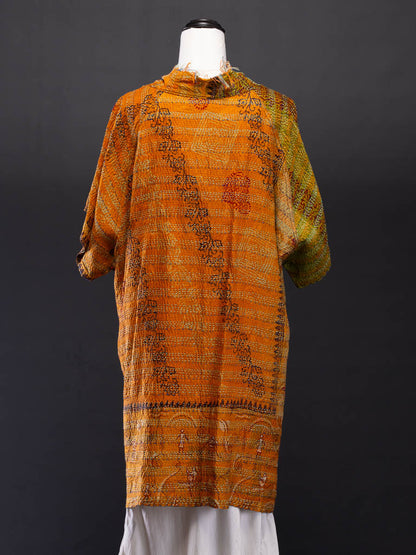 Kimono - silk reversible featuring hand stitching and pockets - village life