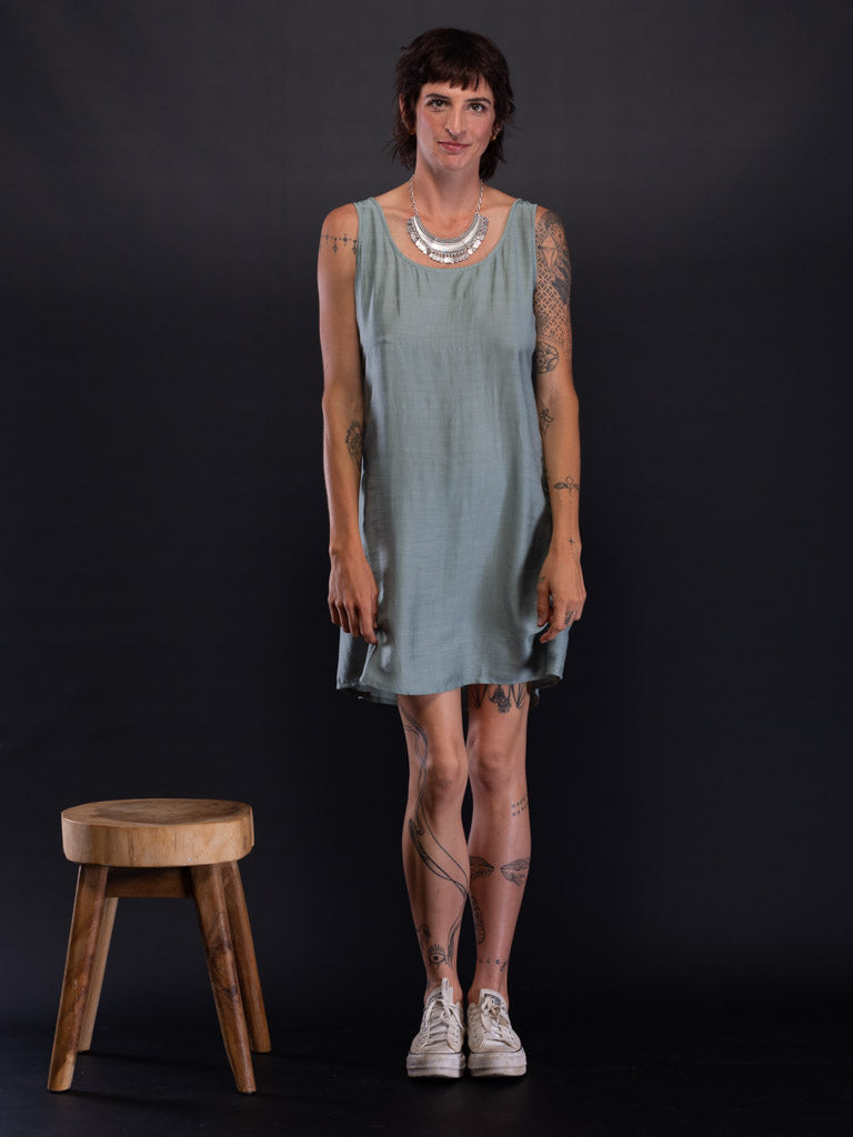 Grey silk shift dress hotsell