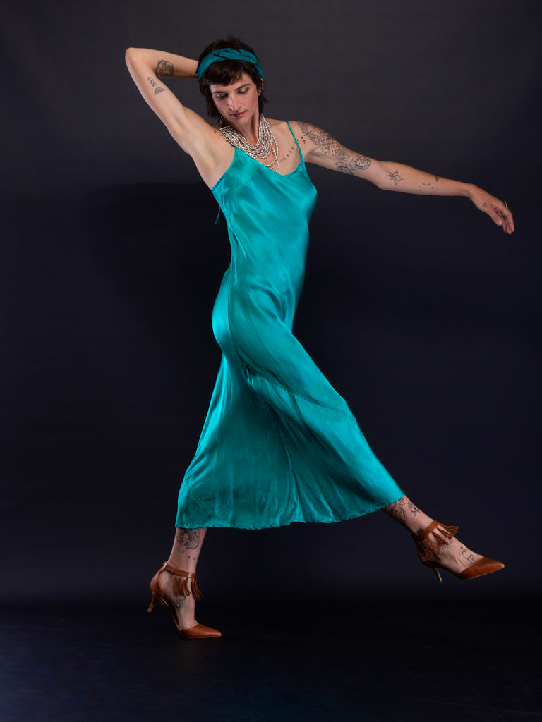 Marilyn Silk Satin Slip LongTeal