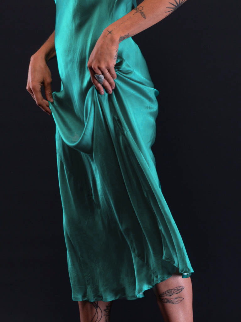 Marilyn Silk Satin Slip LongTeal