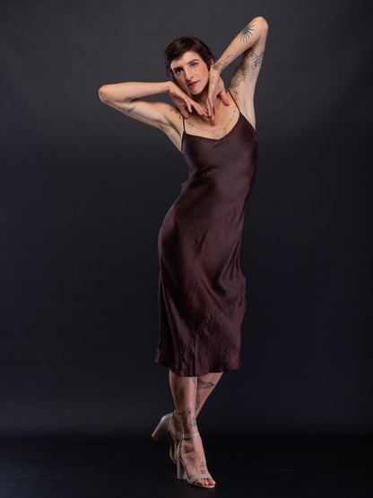 Marilyn Silk Satin Slip Long Copper