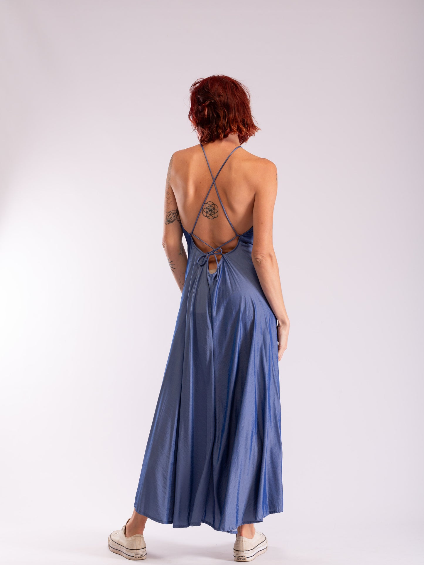 Mimi Maxi low back frill dress dove blue