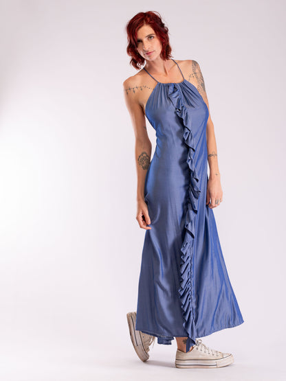 Mimi Maxi low back frill dress dove blue