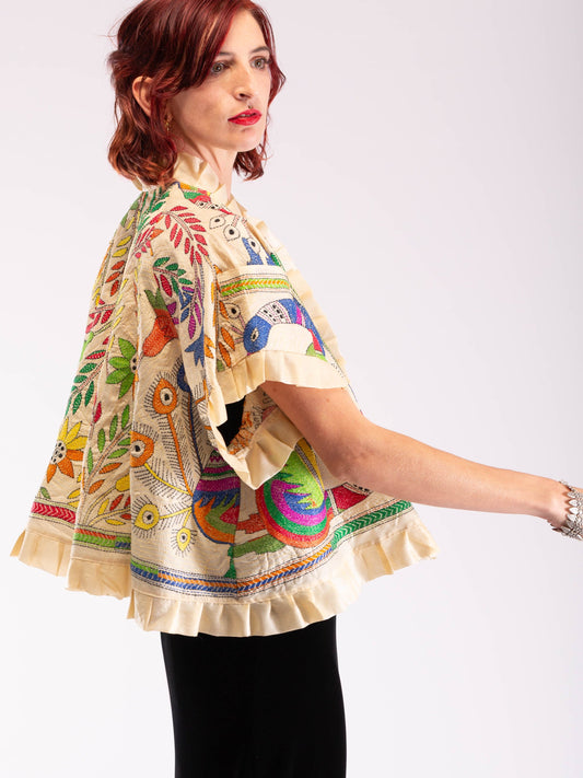 Shibui Silk Jacket. Peacocks Garden. Free Size