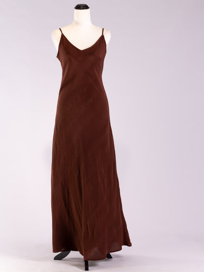 Marilyn Silk Linen Slip Maxi Chocolate