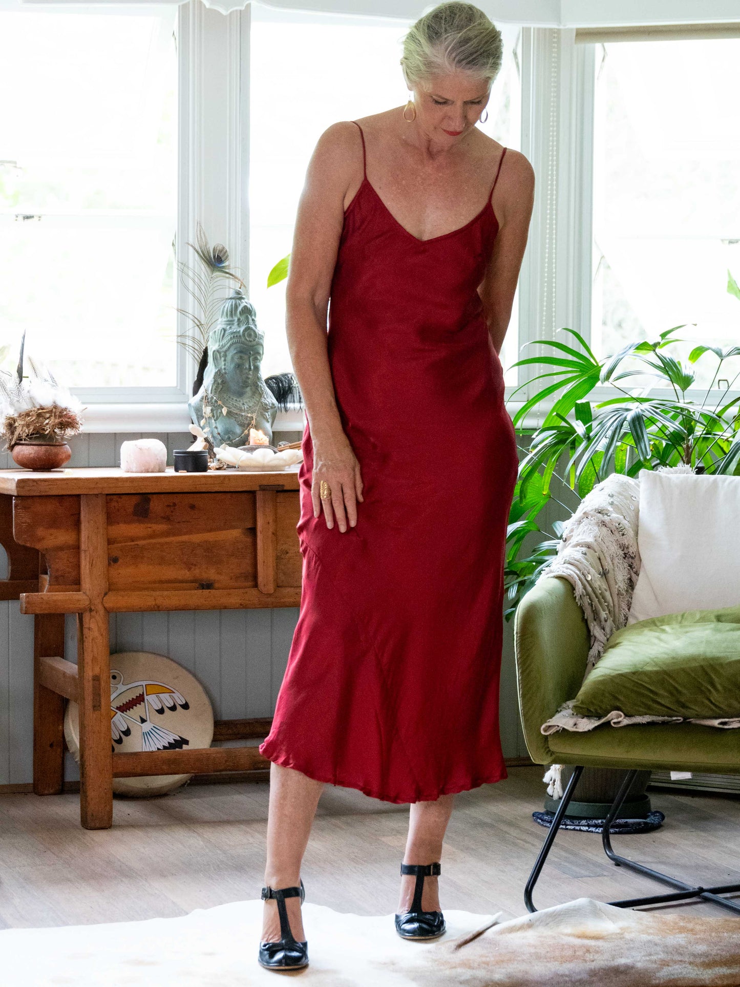 Marilyn Silk Satin Slip Long Red