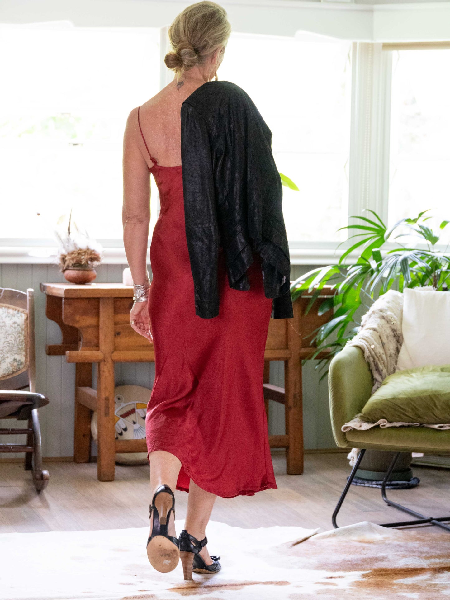 Marilyn Silk Satin Slip Long Red