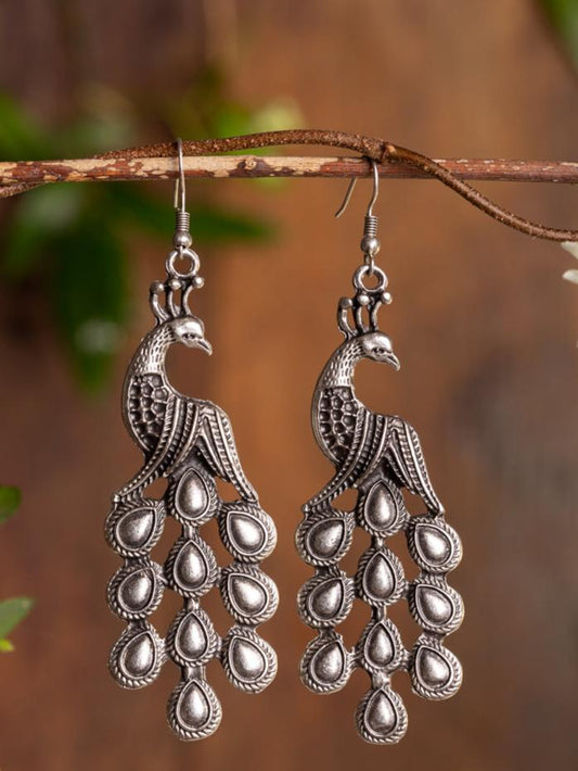 Silver peacock earrings