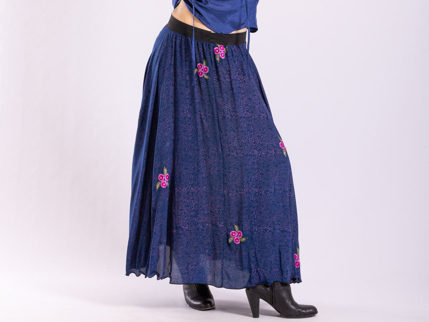 Silk Circle Skirt Midnight Bloom