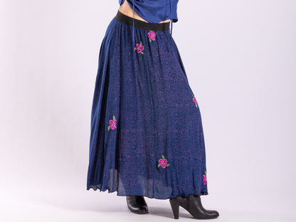 Silk Circle Skirt Midnight Bloom