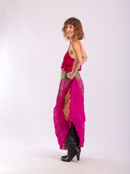 Hot Pink Sacred Stitch Silk Skirt - made from vintage silk sari's.