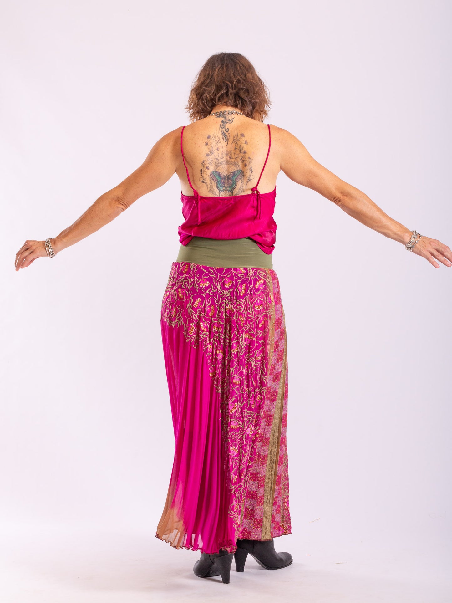 Hot Pink Sacred Stitch Silk Skirt - made from vintage silk sari's.