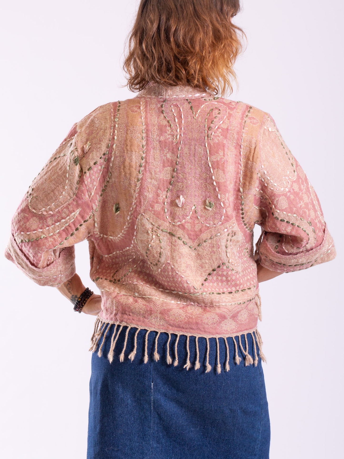 Kashmiri soft fringed wool jacket. Moroccan Rose . Size 14