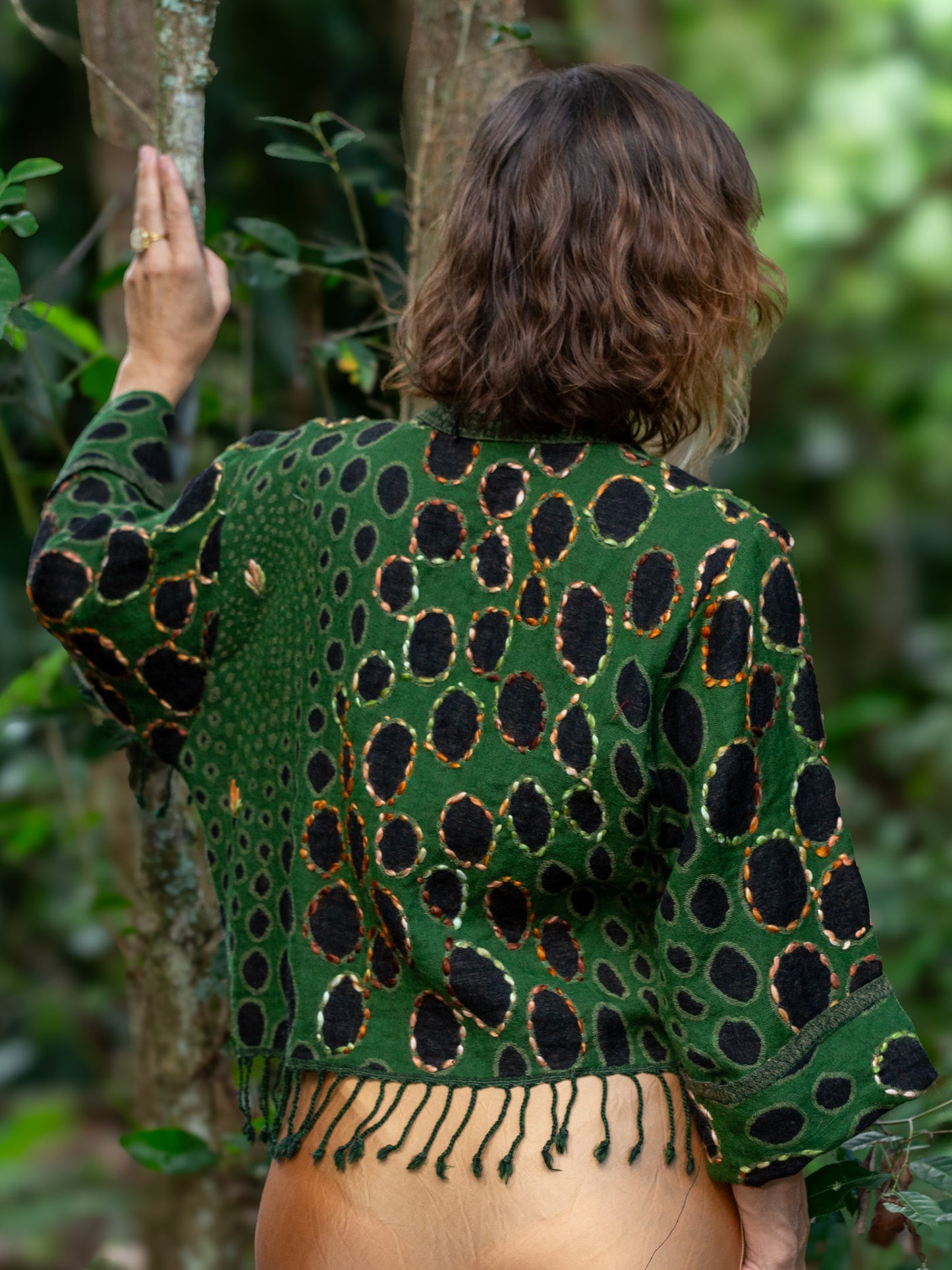 Kashmiri soft fringed wool jacket. Forest Green size 14