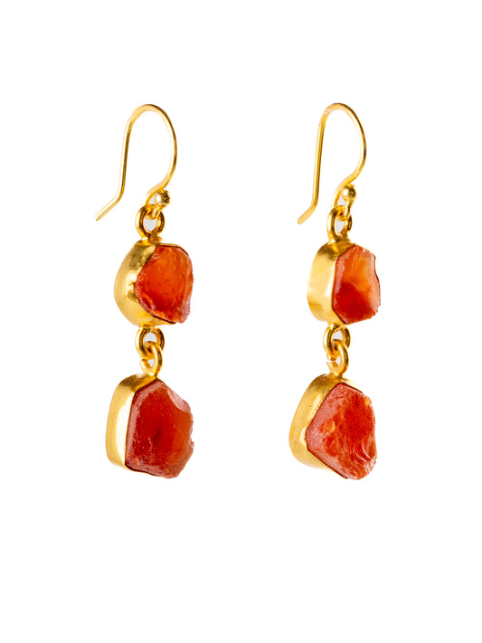 Gold Luxe earrings - Carnelian double drop dangles