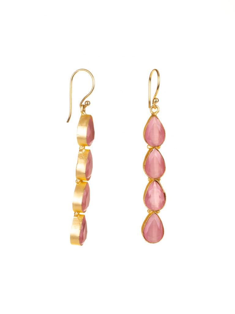 Gold Luxe earrings - pink teardrops