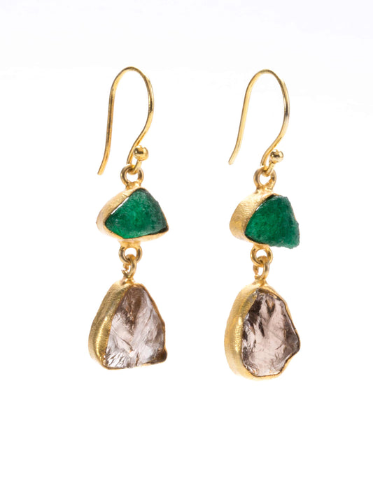 Gold Luxe earrings - earth double drop dangles