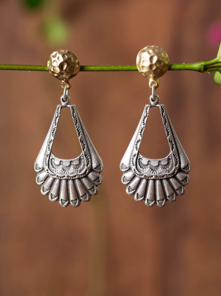 Earrings - Gold stud finding with a Silver feather emblem drop.