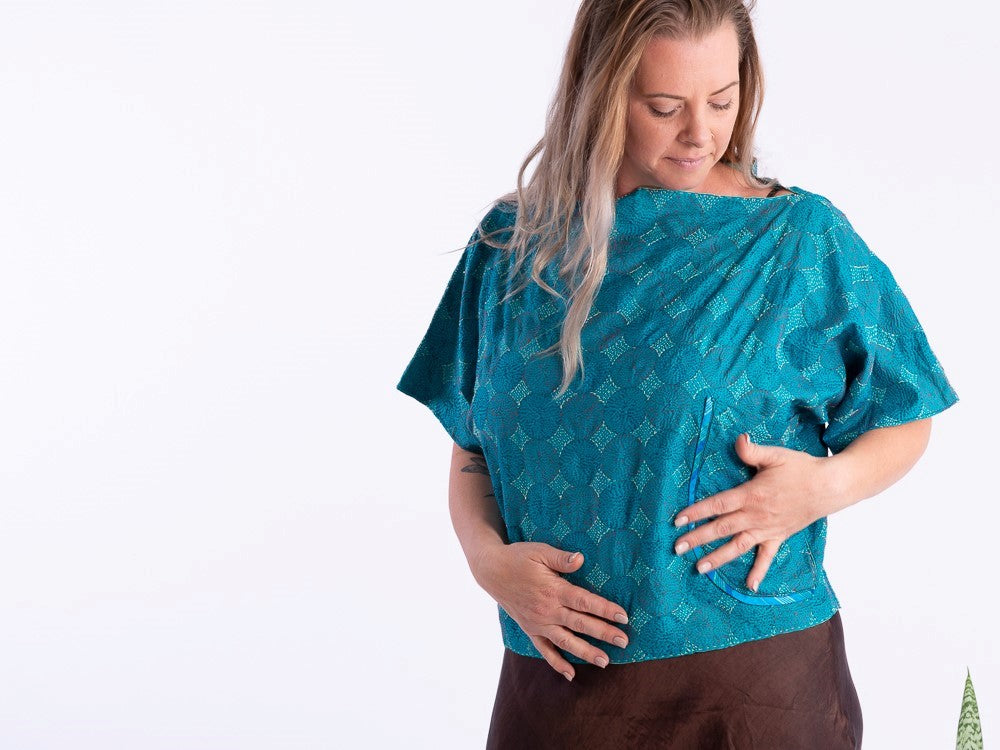 Ocean blue silk kantha reversible top from Silver cocoonz