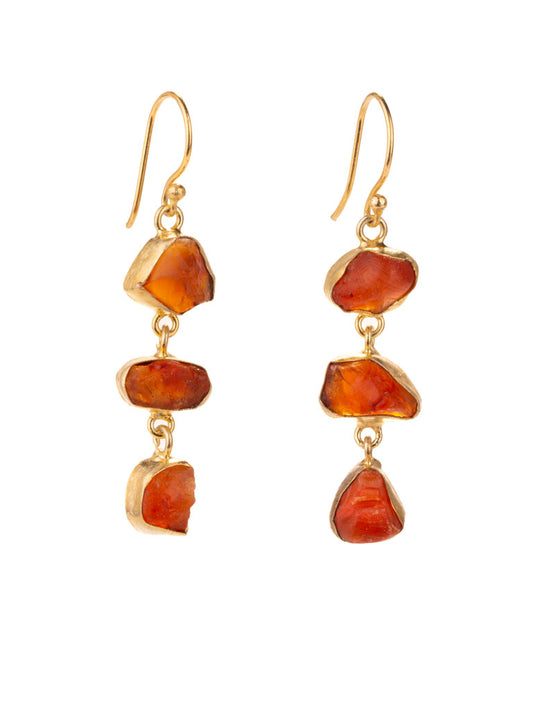 Gold Luxe earrings - triple drop gems carnelian