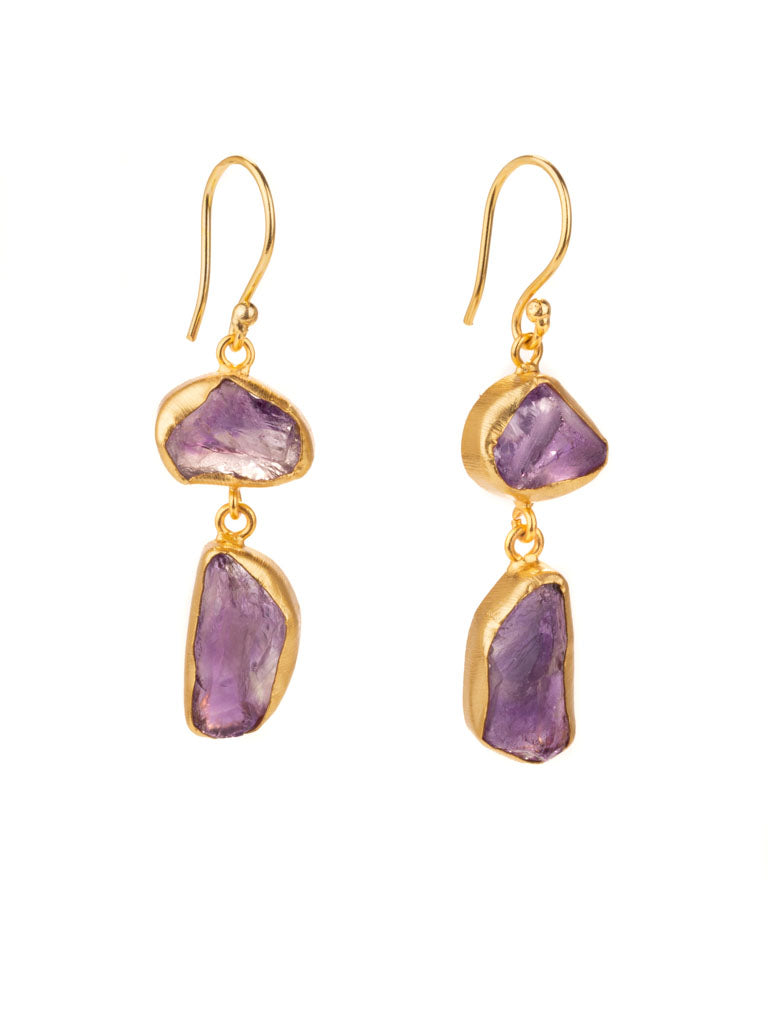 Gold Luxe earrings - Amethyst double drop dangles